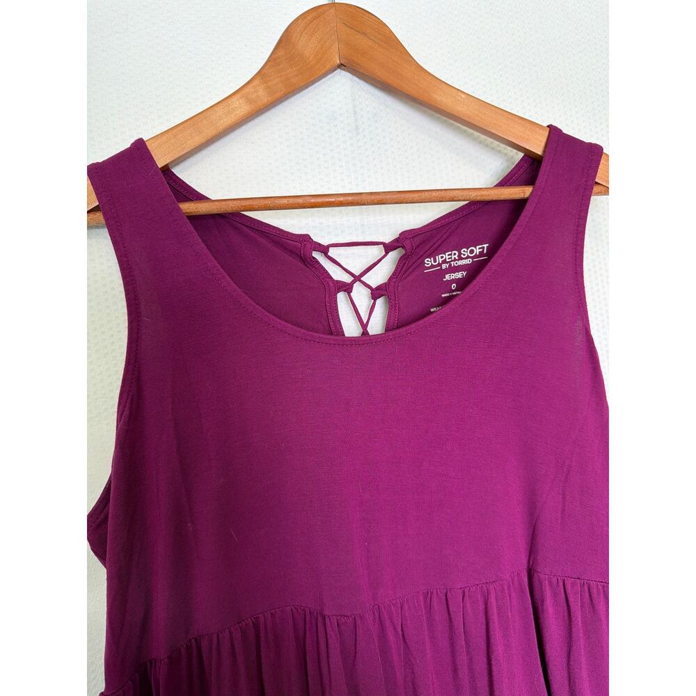 Torrid Purple Super Soft Jersey‎ Knit Babydoll Tie Back Flowy Tiered Tank Size 0 - Picture 2 of 9